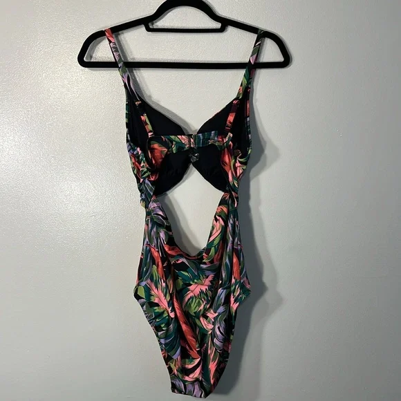 Time & Tru One Piece Swim Suit Black, Purple, Pink, green Floral print Sz 12-14 - Picture 3 of 8
